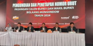 KPU Bolmong gelar rapat pleno terbuka di Gedung Convention Hall Yadika, Kopandakan II, Kecamatan Lolayan, Kabupaten Bolaang Mongondow (Bolmong), Senin 23 September 2024.(foto.Wandi/timurexpress.co)