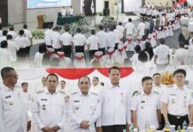 Bupati Bolmong Yusra Alhabsyi dan Kepala Daerah se Sulut saat menghadiri Rakor yang dipimpin langsung Wamendagri Bima Arya Sugiarto, di ruang Mapalus Kantor Gubernur Sulawesi Utara, Manado, Rabu 12 Maret 2025. (foto.Ist/timurexpress.co)