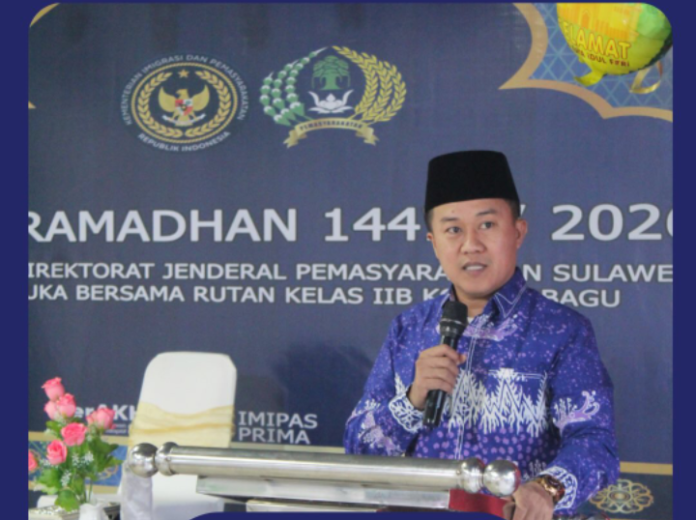 Kabid Kanwil Ditjenpas Sulut, Zulkarnain, ketika sambutan di kegiatan Safari Ramadhan Kanwil Ditjenpas Sulut, di Rutan Kelas IIB Kotamobagu, Jumat 6 Maret 2026. (foto.Ilham/Rutan Kotamobagu)